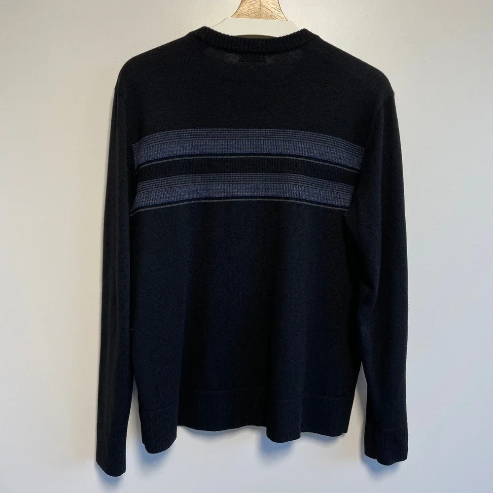 Smartwool‎ Men's Black Striped Crew Neck Sweater Size L Wool Blend Long Sleeve